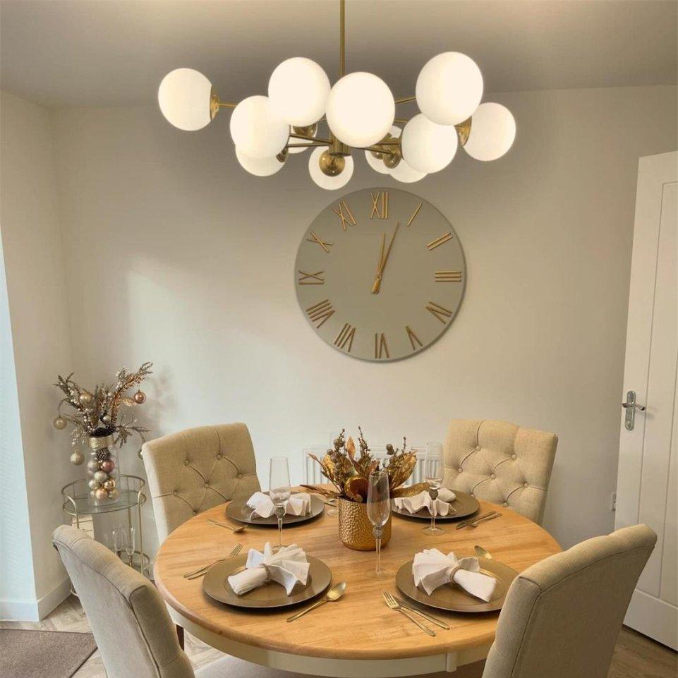 Pendant Light Glass Two-Tier 90.0 cm Opal Globes Brass Finish Dining Room Living Room Ceiling Lamp | Thomler