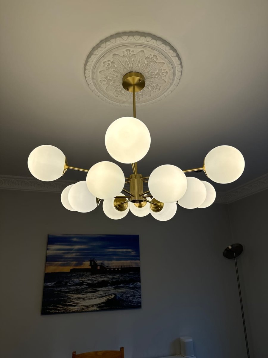 Pendant Light Glass Two-Tier 90.0 cm Opal Globes Brass Finish Dining Room Living Room Ceiling Lamp | Thomler