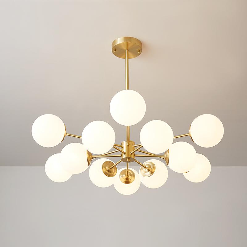 Pendant Light Glass Two-Tier 90.0 cm Opal Globes Brass Finish Dining Room Living Room Ceiling Lamp | Thomler