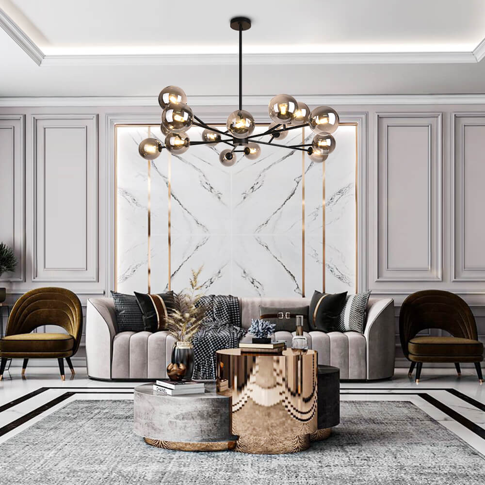 Chandelier Light Glass 112.0 cm Black Dining Room Kitchen Island Sputnik Pendant Ceiling Lamp Dimmable G9 | Thomler