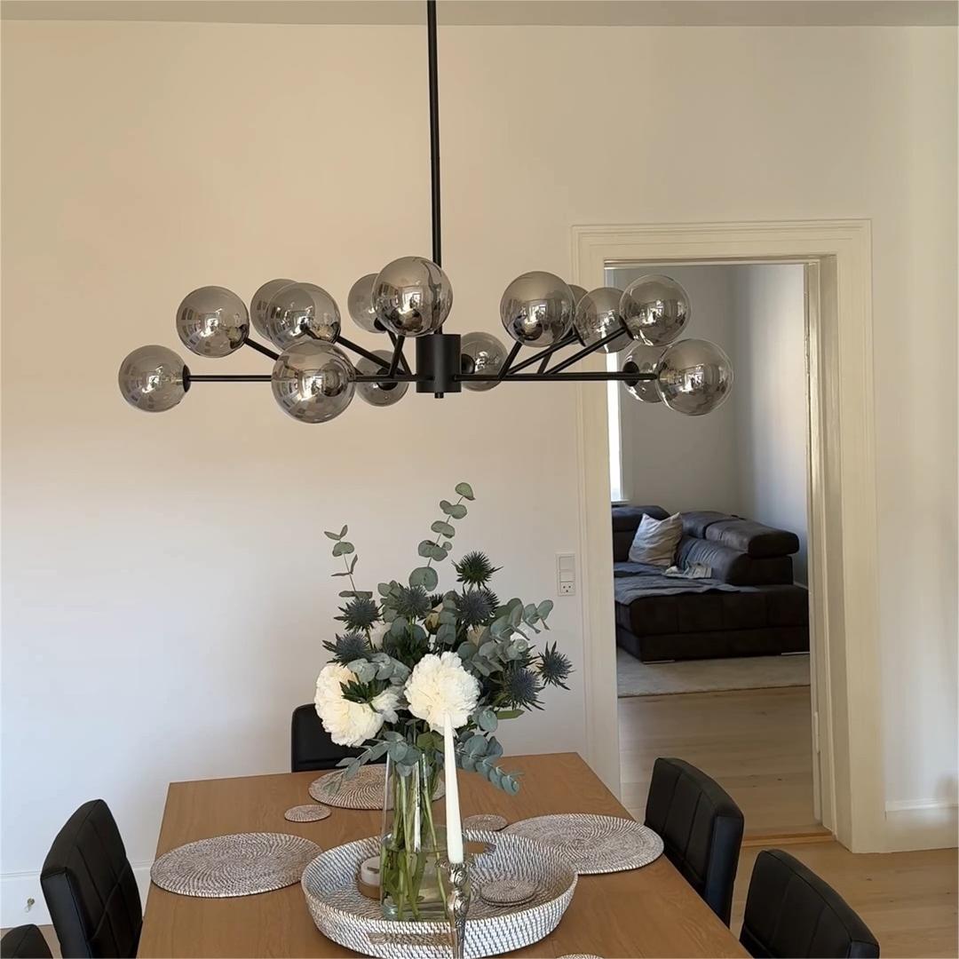 Chandelier Light Glass 112.0 cm Black Dining Room Kitchen Island Sputnik Pendant Ceiling Lamp Dimmable G9 | Thomler
