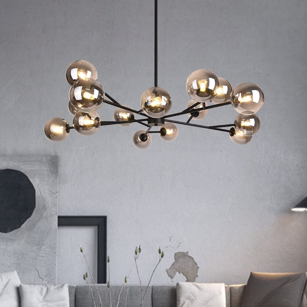 Chandelier Light Glass 112.0 cm Black Dining Room Kitchen Island Sputnik Pendant Ceiling Lamp Dimmable G9 | Thomler