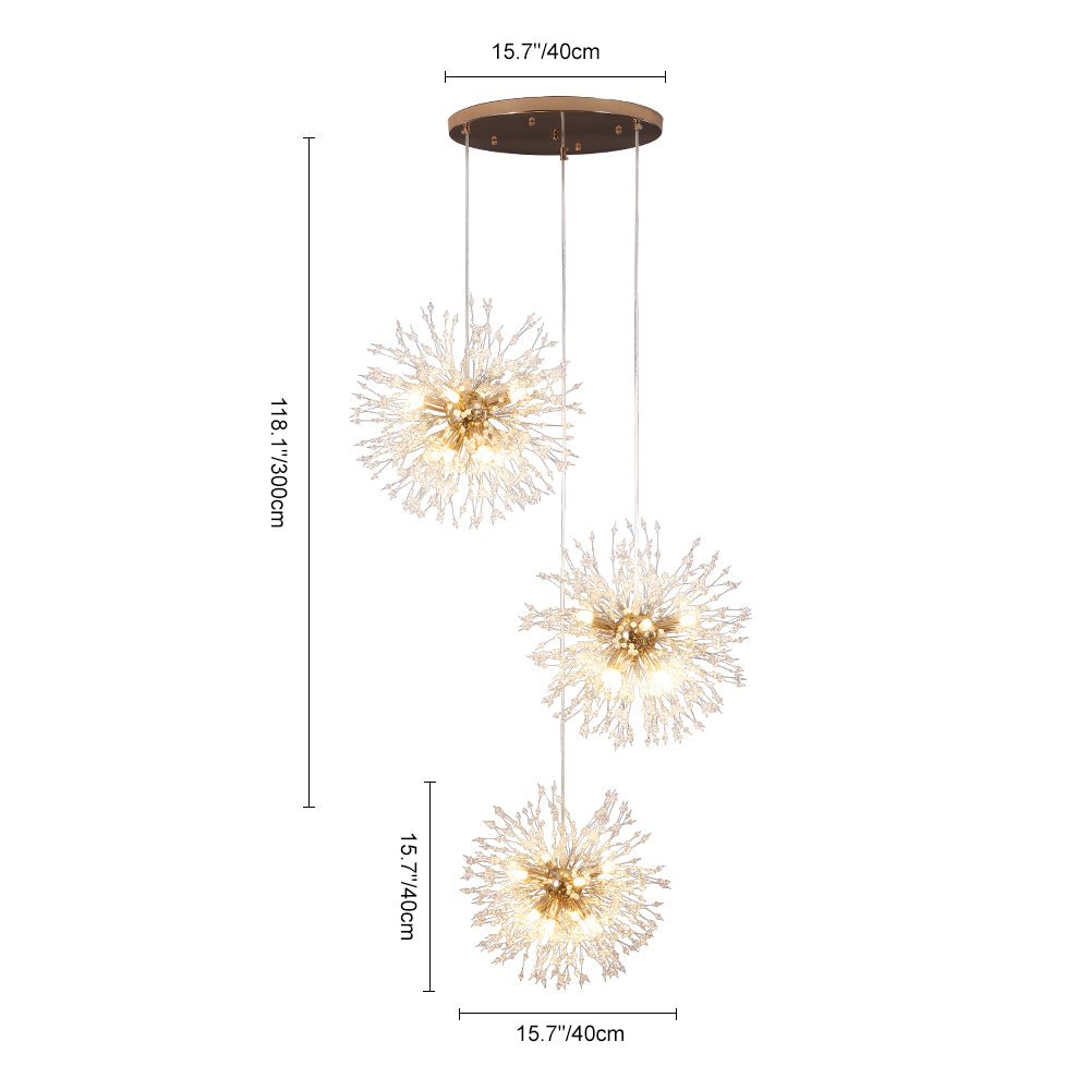 Chandelier Metal 300.0 cm Adjustable Antique Brass Hallway Stairwell Living Room Dandelion Firework Cluster Pendant Light | Thomler