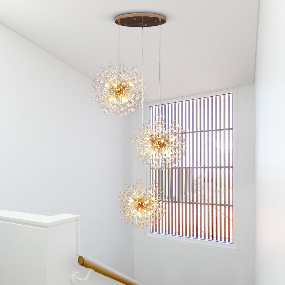 Chandelier Metal 300.0 cm Adjustable Antique Brass Hallway Stairwell Living Room Dandelion Firework Cluster Pendant Light | Thomler