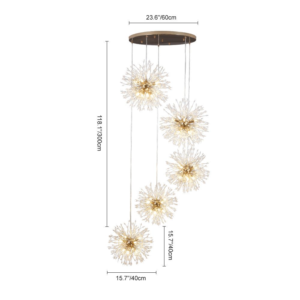 Chandelier Metal 300.0 cm Adjustable Antique Brass Hallway Stairwell Living Room Dandelion Firework Cluster Pendant Light | Thomler