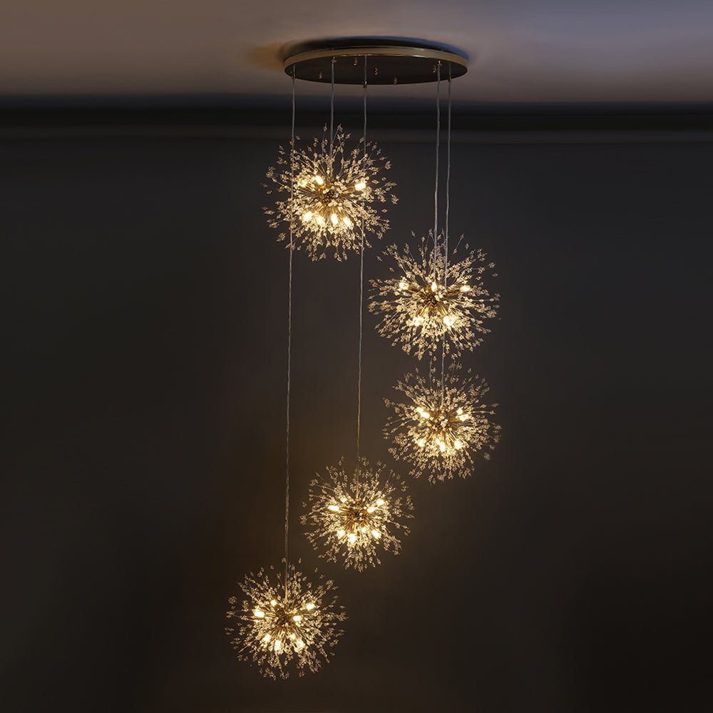 Chandelier Metal 300.0 cm Adjustable Antique Brass Hallway Stairwell Living Room Dandelion Firework Cluster Pendant Light | Thomler