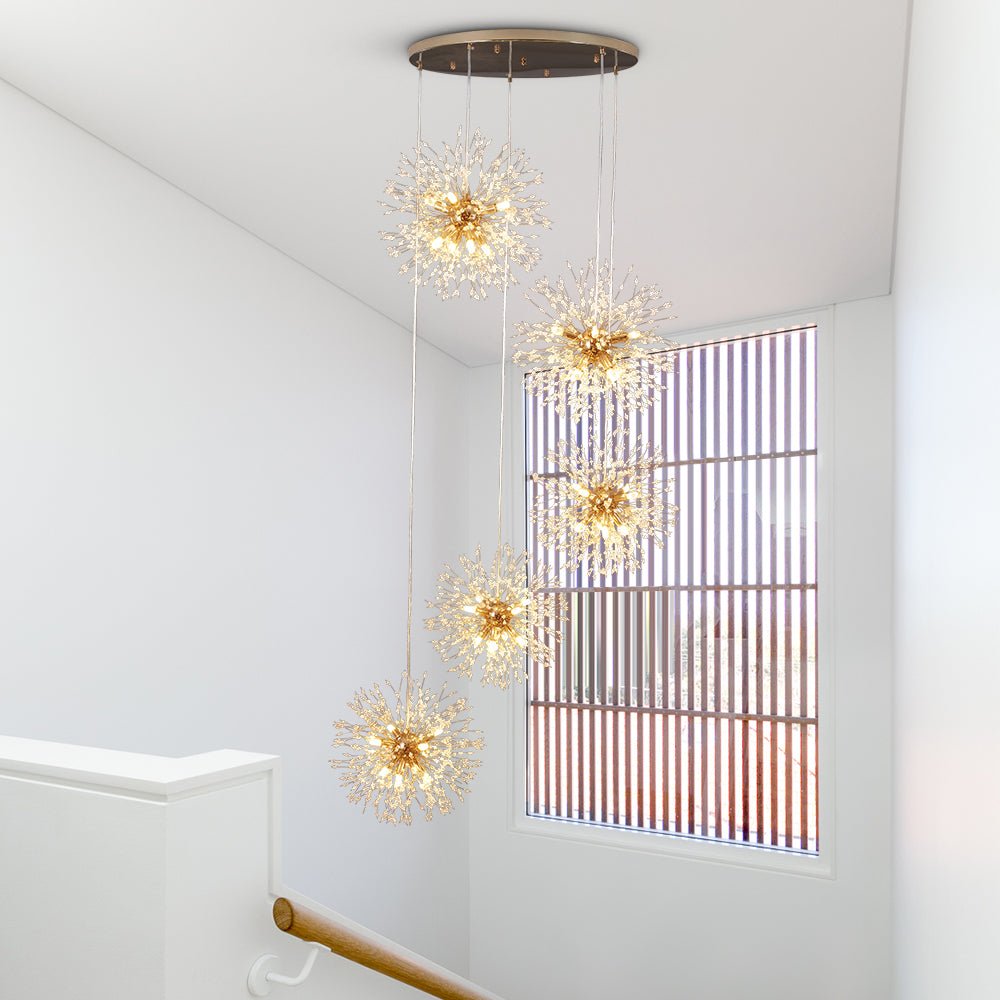 Chandelier Metal 300.0 cm Adjustable Antique Brass Hallway Stairwell Living Room Dandelion Firework Cluster Pendant Light | Thomler