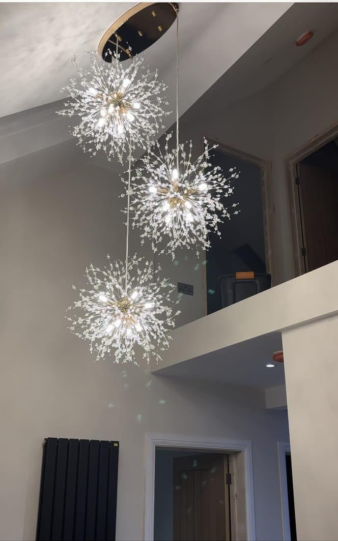 Chandelier Metal 300.0 cm Adjustable Antique Brass Hallway Stairwell Living Room Dandelion Firework Cluster Pendant Light | Thomler