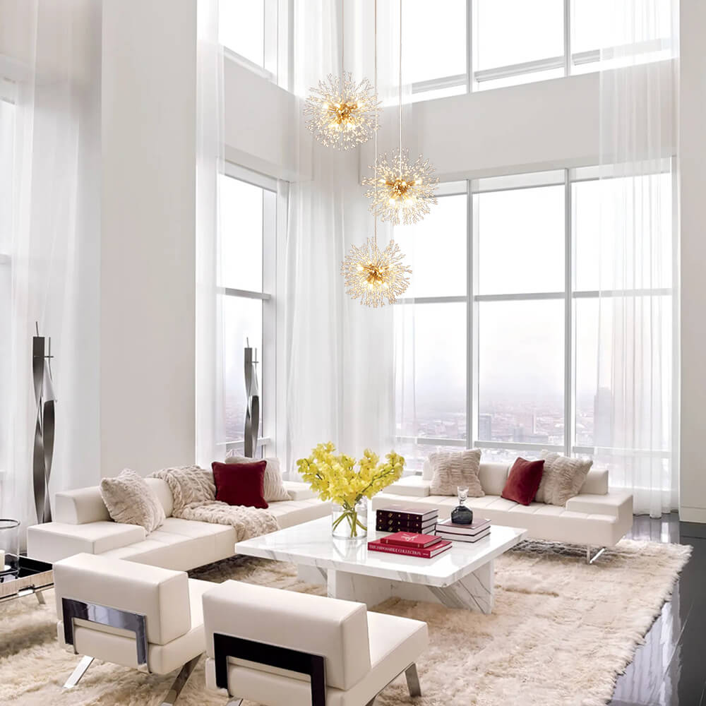 Chandelier Metal 300.0 cm Adjustable Antique Brass Hallway Stairwell Living Room Dandelion Firework Cluster Pendant Light | Thomler