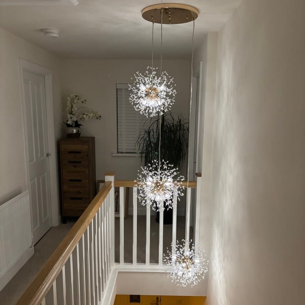 Chandelier Metal 300.0 cm Adjustable Antique Brass Hallway Stairwell Living Room Dandelion Firework Cluster Pendant Light | Thomler