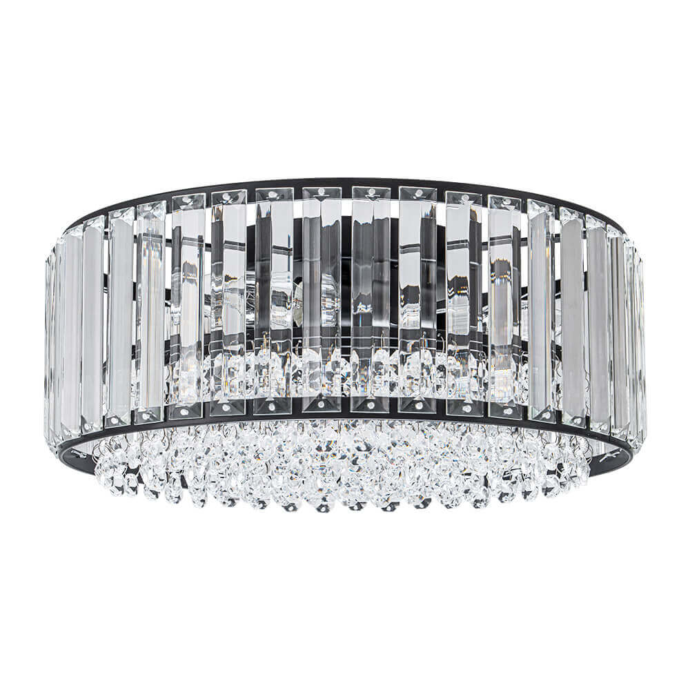 Plafondlamp Kristal Rond 3-Lichts Zwart Chroom Dimbaar 35cm Woonkamer Slaapkamer Modern