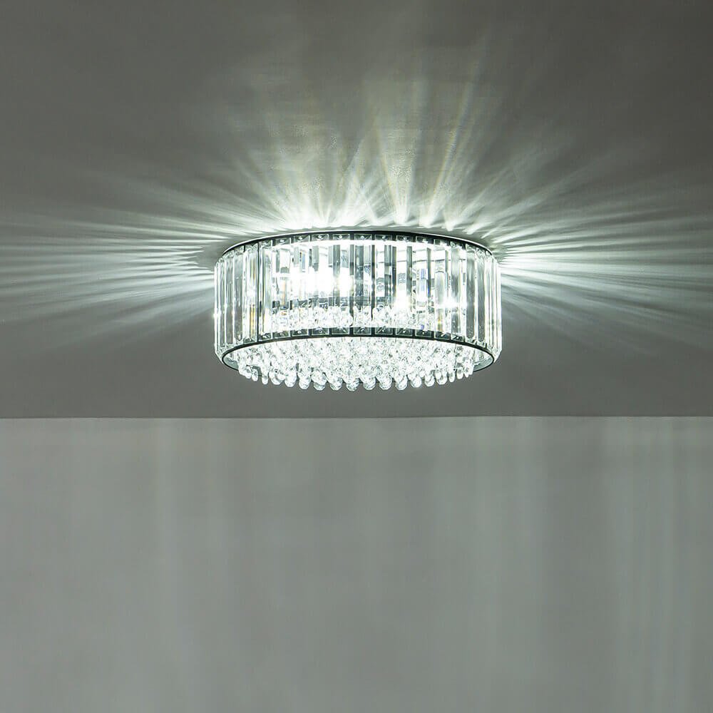Plafondlamp Kristal Rond 3-Lichts Zwart Chroom Dimbaar 35cm Woonkamer Slaapkamer Modern