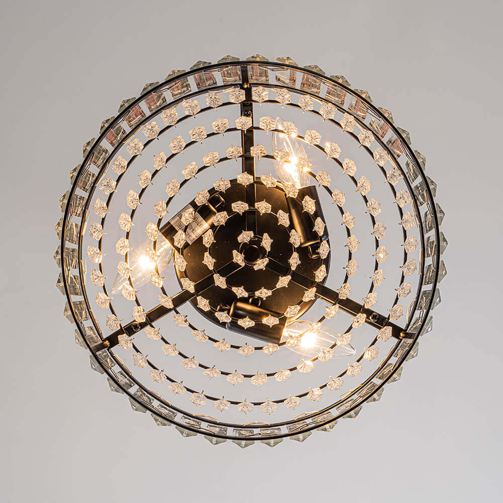 Plafondlamp Kristal Rond 3-Lichts Zwart Chroom Dimbaar 35cm Woonkamer Slaapkamer Modern