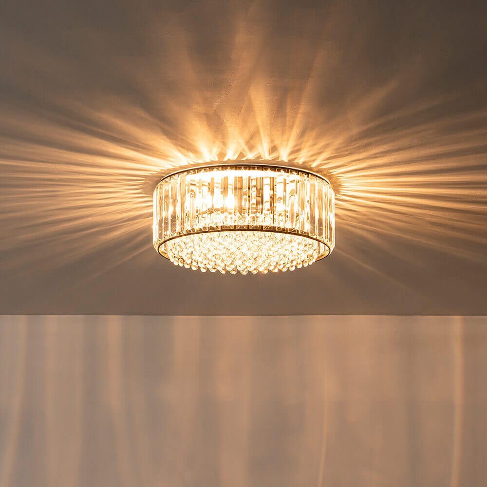 Plafondlamp Kristal Rond 3-Lichts Zwart Chroom Dimbaar 35cm Woonkamer Slaapkamer Modern