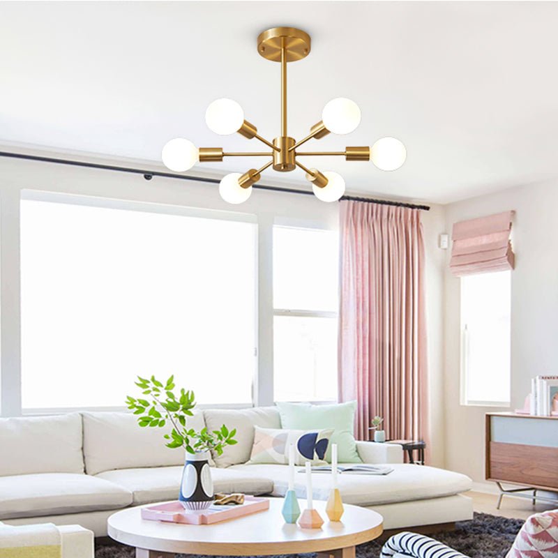 Ceiling Light Metal 44.0 cm Brass Six-Arm Indoor Dining Room Living Room Chandelier Modern Pendant Lighting Fixture | Thomler