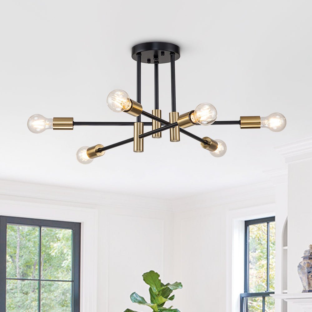 Ceiling Lamp Metal 62–103 cm Black Semi-Flush Living Room Dining Room Retro Modern Dimmable Lighting Fixture | Thomler