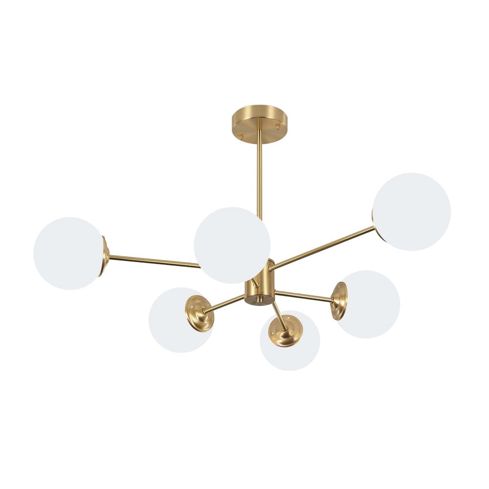 Chandelier Metal Glass 90.0 cm Gold Or Black Dining Room Sputnik Pendant Light Opal Globe Dimmable Ceiling Fixture | Thomler