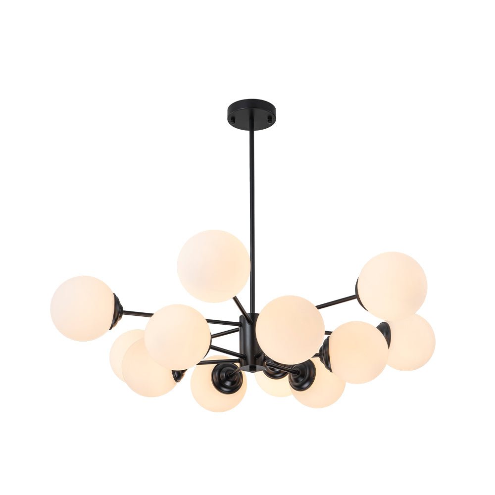 Chandelier Metal Glass 90.0 cm Gold Or Black Dining Room Sputnik Pendant Light Opal Globe Dimmable Ceiling Fixture | Thomler