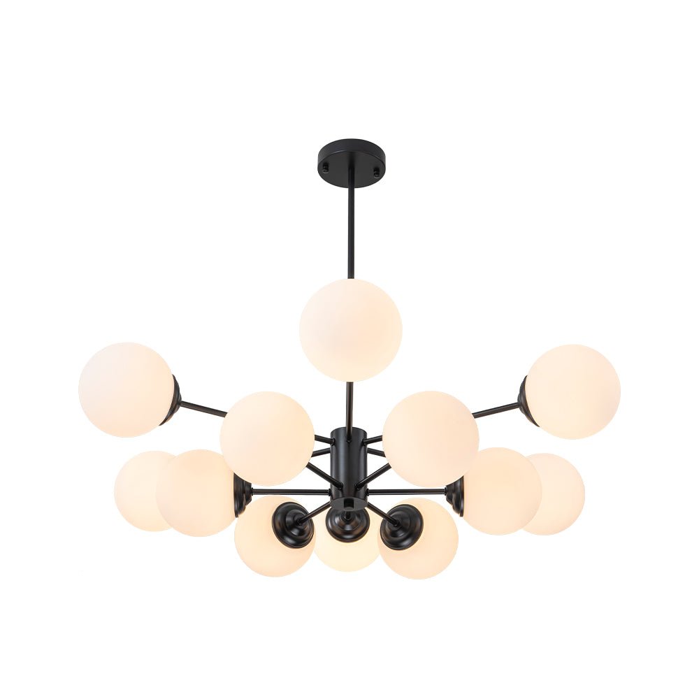 Chandelier Metal Glass 90.0 cm Gold Or Black Dining Room Sputnik Pendant Light Opal Globe Dimmable Ceiling Fixture | Thomler