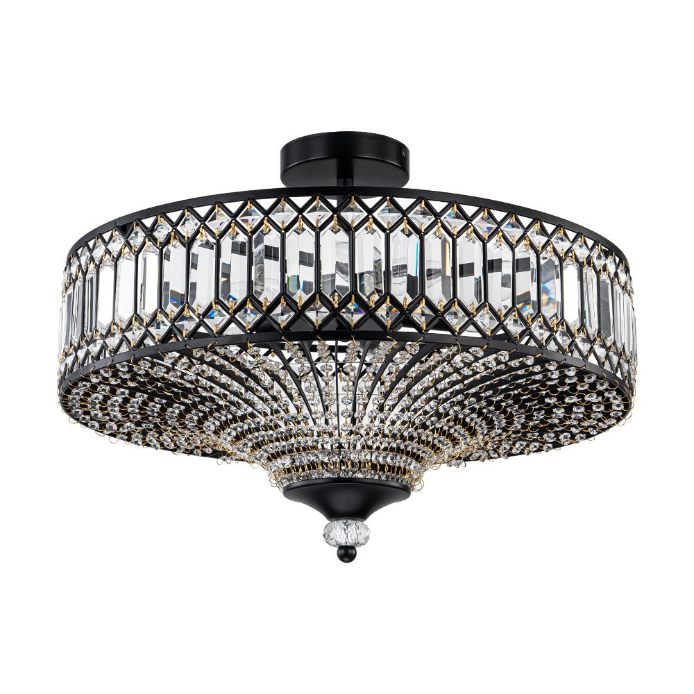 Ceiling Lamp Crystal 50.0 cm Round Drum Black Brass Living Room Bedroom Flush Mount Light Fixture E14 Dimmable | Thomler