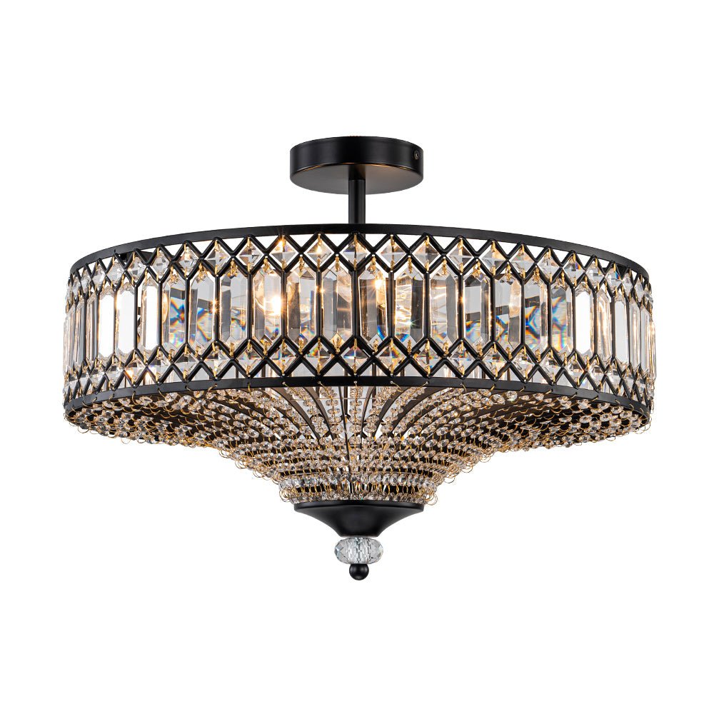 Ceiling Lamp Crystal 50.0 cm Round Drum Black Brass Living Room Bedroom Flush Mount Light Fixture E14 Dimmable | Thomler