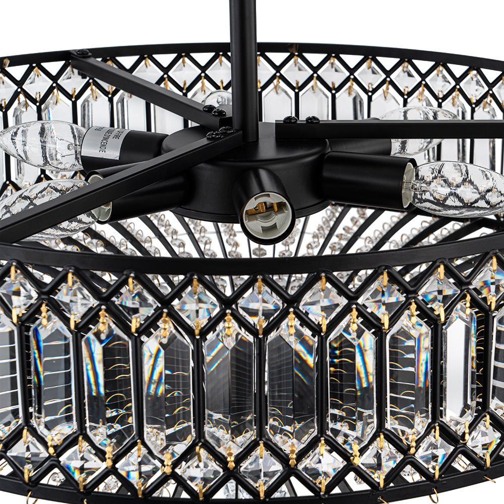 Ceiling Lamp Crystal 50.0 cm Round Drum Black Brass Living Room Bedroom Flush Mount Light Fixture E14 Dimmable | Thomler