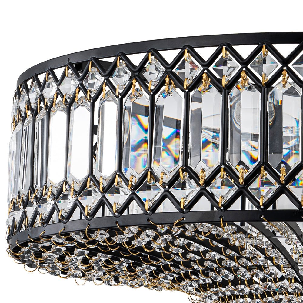 Ceiling Lamp Crystal 50.0 cm Round Drum Black Brass Living Room Bedroom Flush Mount Light Fixture E14 Dimmable | Thomler