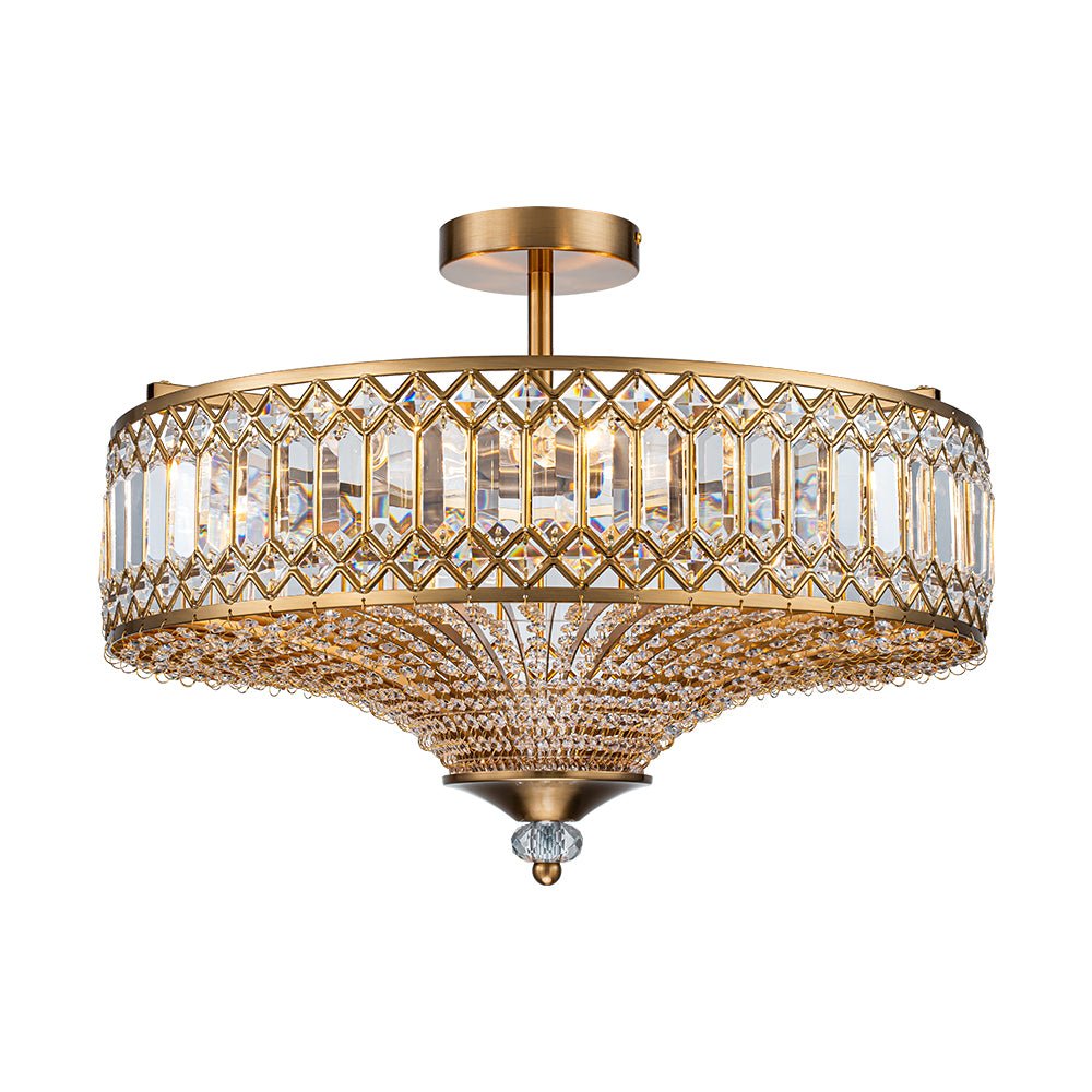Ceiling Lamp Crystal 50.0 cm Round Drum Black Brass Living Room Bedroom Flush Mount Light Fixture E14 Dimmable | Thomler