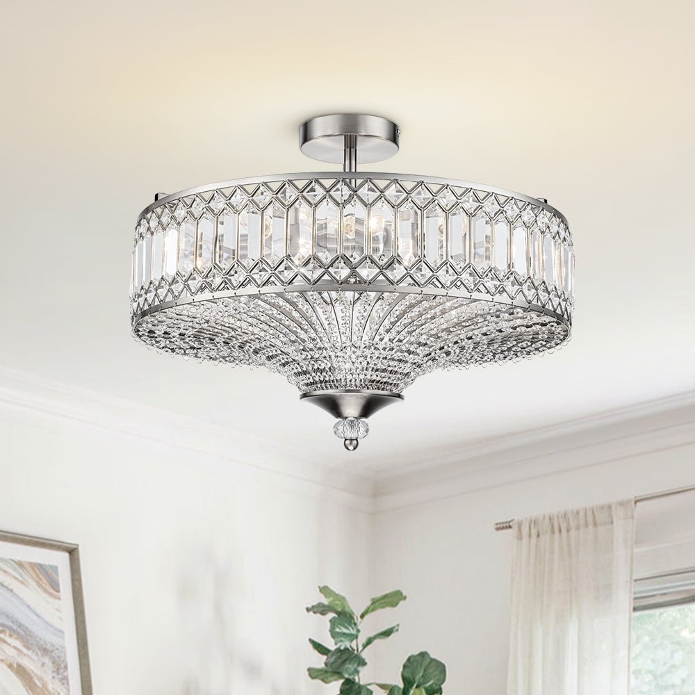 Ceiling Lamp Crystal 50.0 cm Round Drum Black Brass Living Room Bedroom Flush Mount Light Fixture E14 Dimmable | Thomler