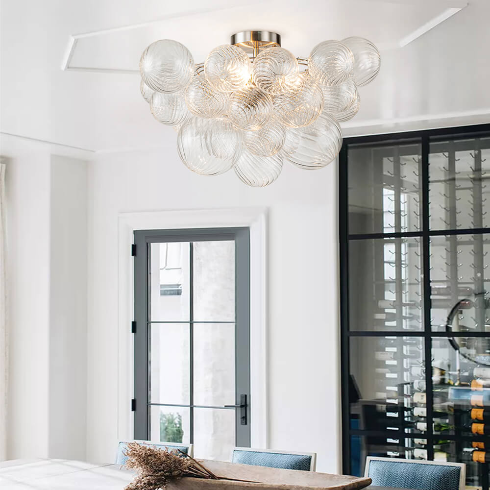 Ceiling Lamp Glass Semi-Flush 53.0 cm Cluster 3-Light Brass Bathroom Living Room Modern Lighting Fixture | Thomler