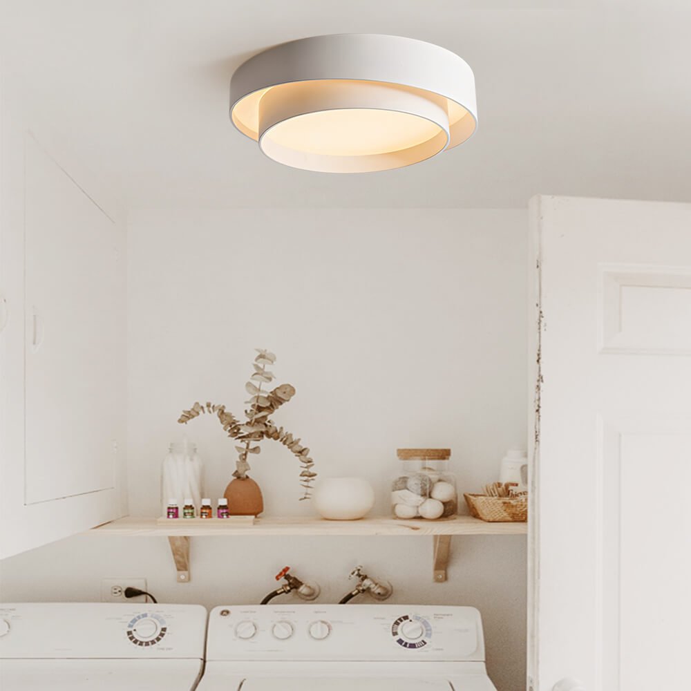 Ceiling Light Metal 39.0 cm Round LED White Grey Black Modern Living Room Bedroom Flush Mount Lamp | Thomler