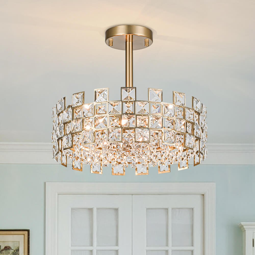 Plafondlamp Kristal Drum 4-Lichts Chroom Messing Dimbaar 38cm Woonkamer Glamour