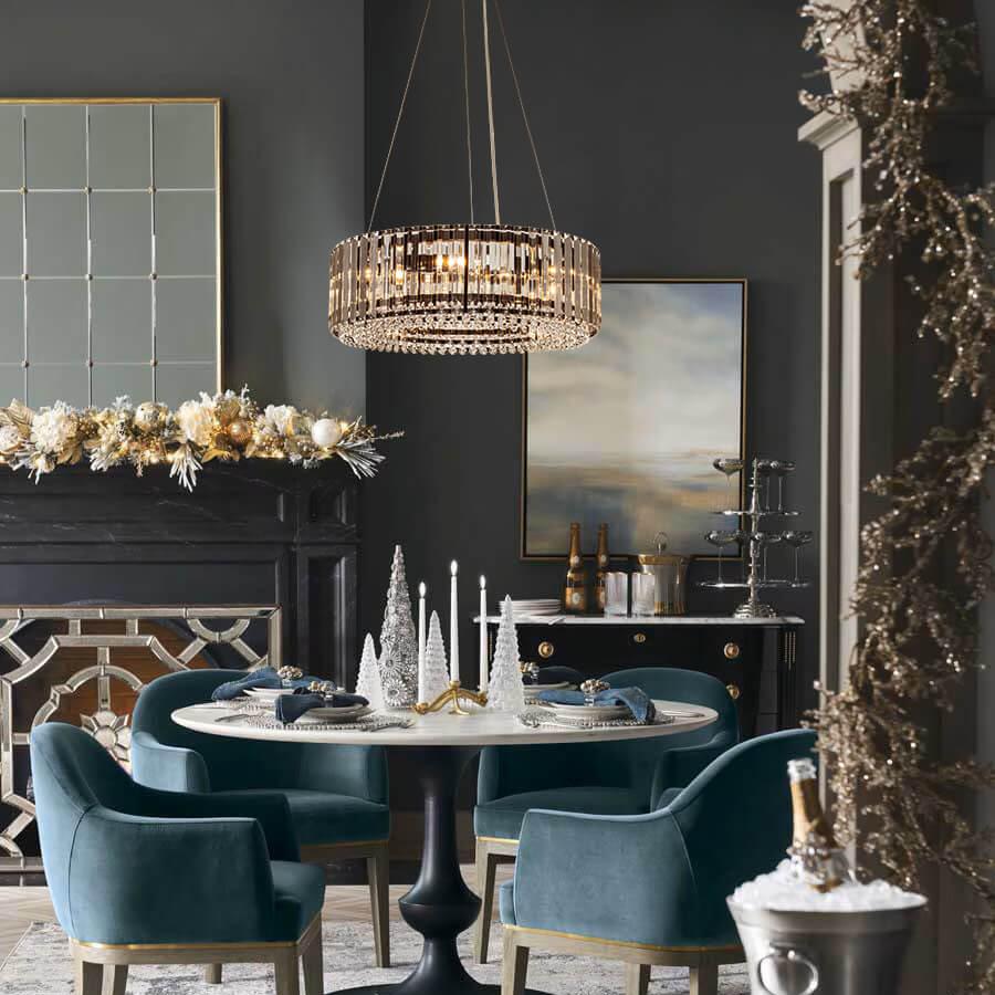 Pendant Chandelier Metal Crystal 50.0 cm Chrome Dining Room Living Area Ceiling Light Adjustable Suspension Glam Lighting Fixture | Thomler