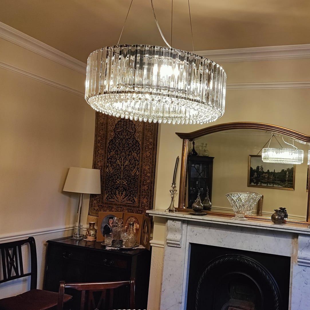 Pendant Chandelier Metal Crystal 50.0 cm Chrome Dining Room Living Area Ceiling Light Adjustable Suspension Glam Lighting Fixture | Thomler