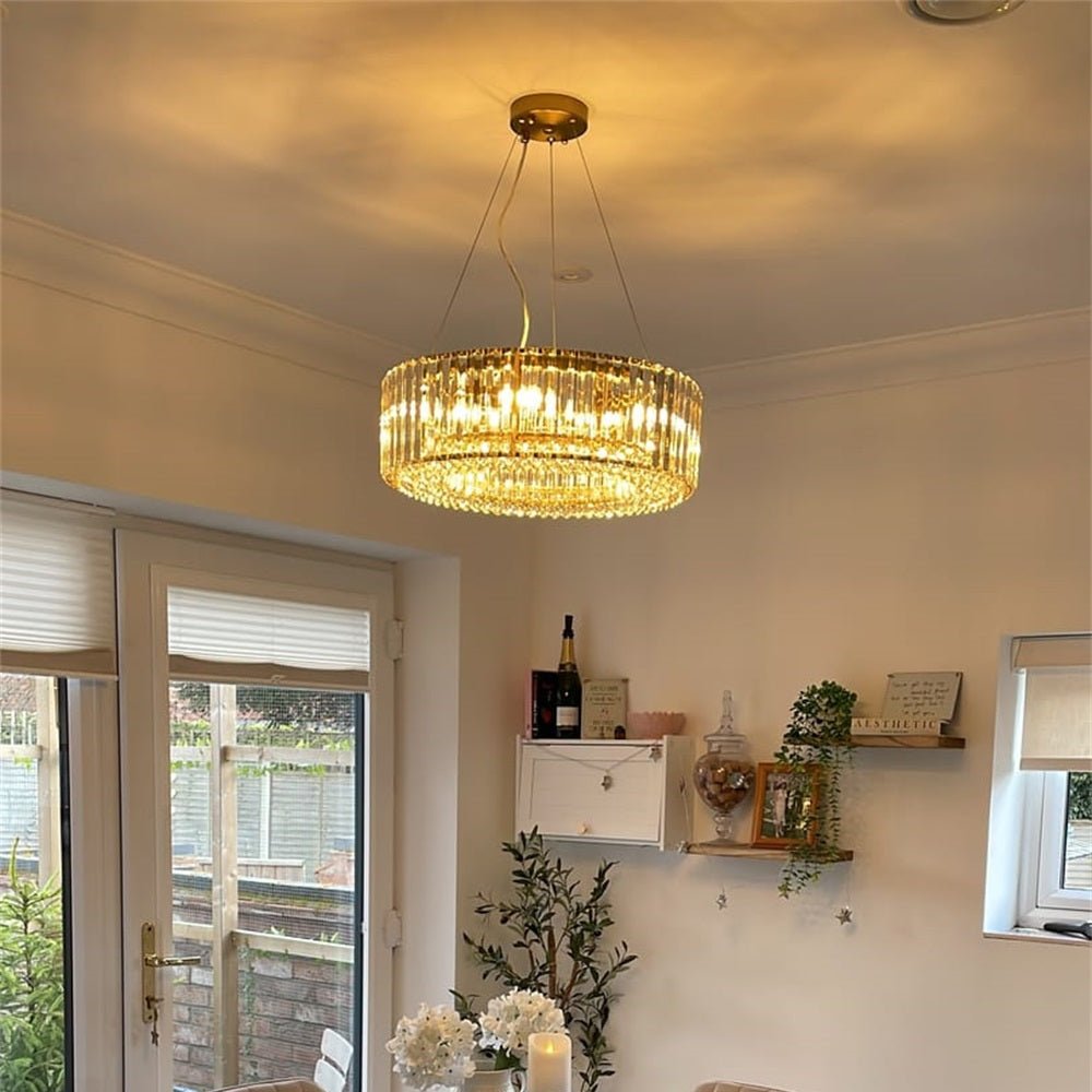 Pendant Chandelier Metal Crystal 50.0 cm Chrome Dining Room Living Area Ceiling Light Adjustable Suspension Glam Lighting Fixture | Thomler