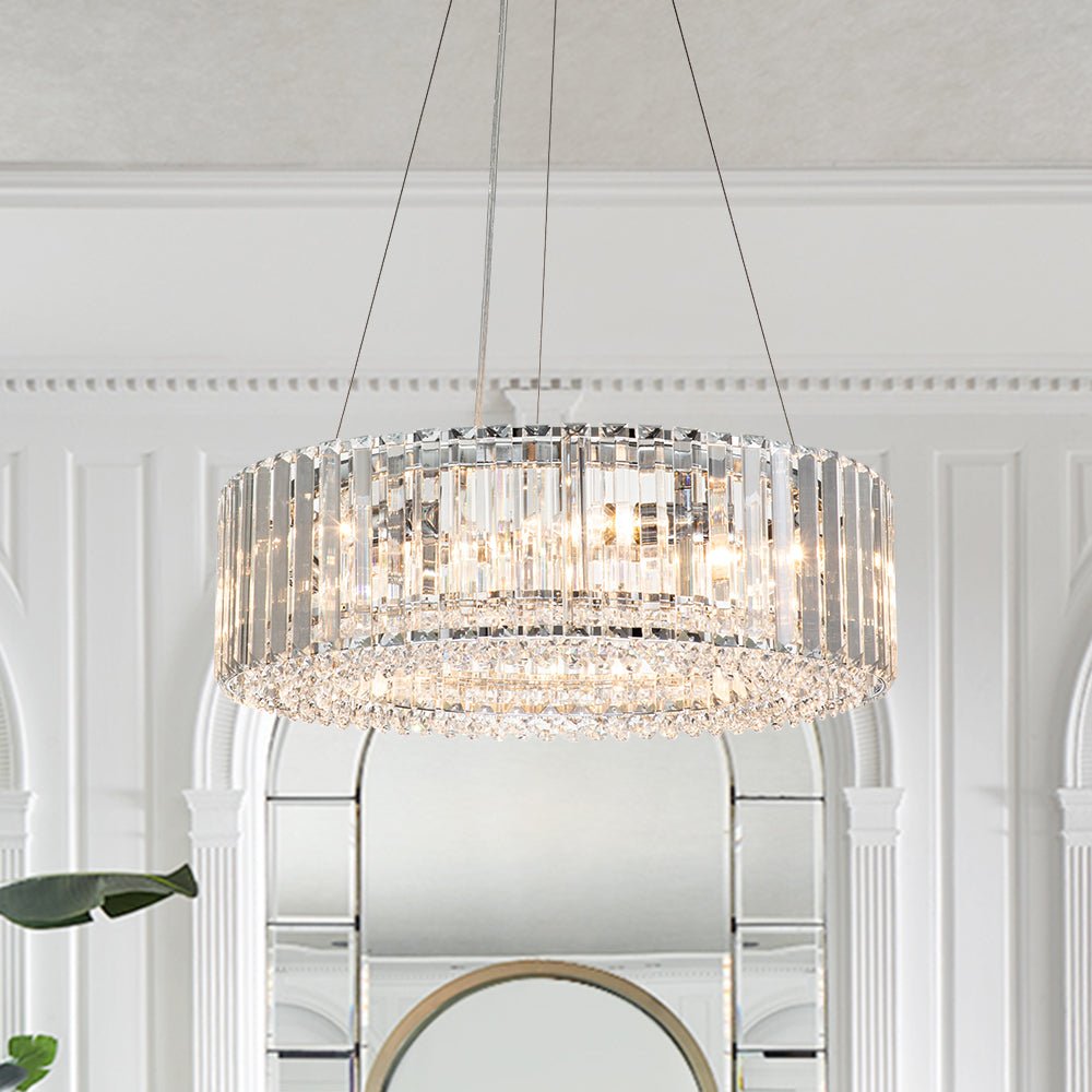 Pendant Chandelier Metal Crystal 50.0 cm Chrome Dining Room Living Area Ceiling Light Adjustable Suspension Glam Lighting Fixture | Thomler