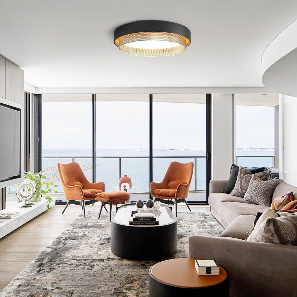 Ceiling Light Metal 50.0 cm Black Or White Living Room Hallway Flush Mount Integrated LED Round Ring Lamp | Thomler