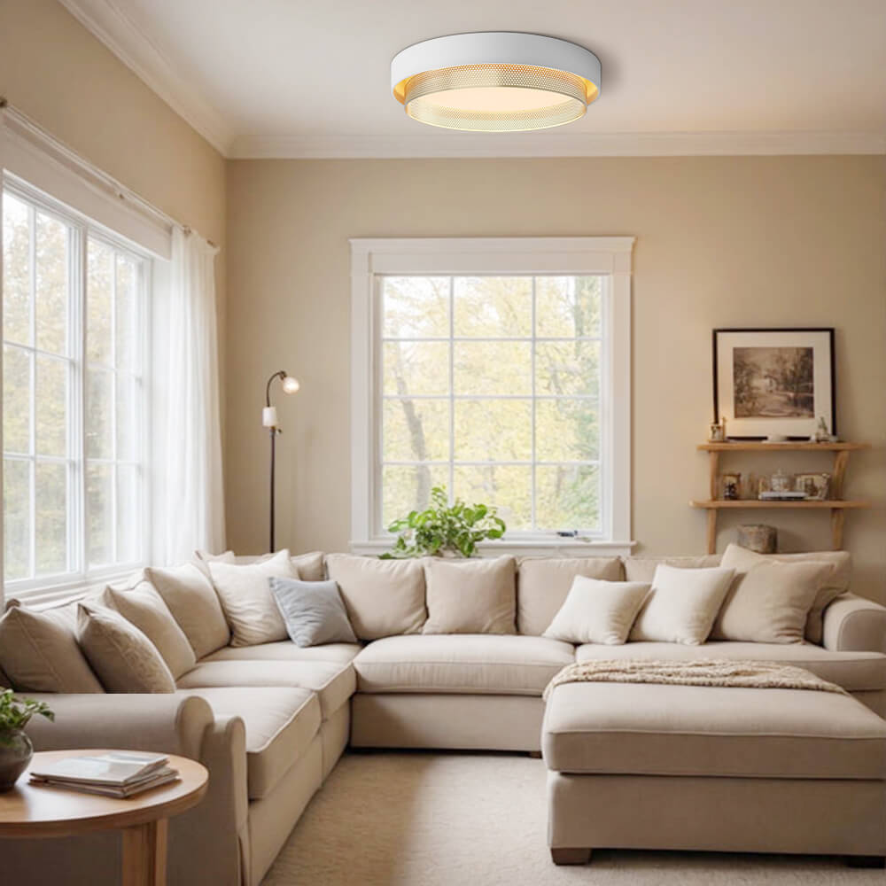 Ceiling Light Metal 50.0 cm Black Or White Living Room Hallway Flush Mount Integrated LED Round Ring Lamp | Thomler