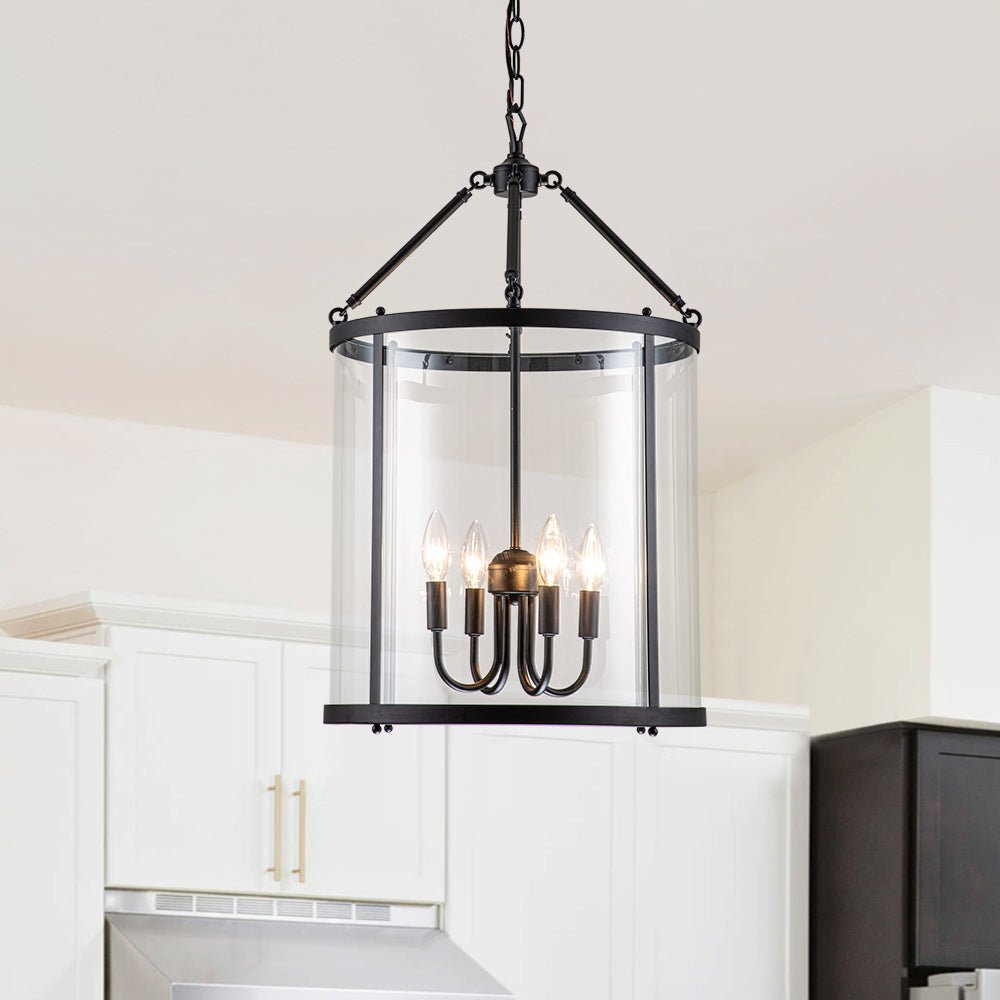 Pendant Light Glass Cylinder 45.0 cm Black Dining Room Kitchen Island Lantern Hanging Ceiling Lamp Dimmable E14 | Thomler