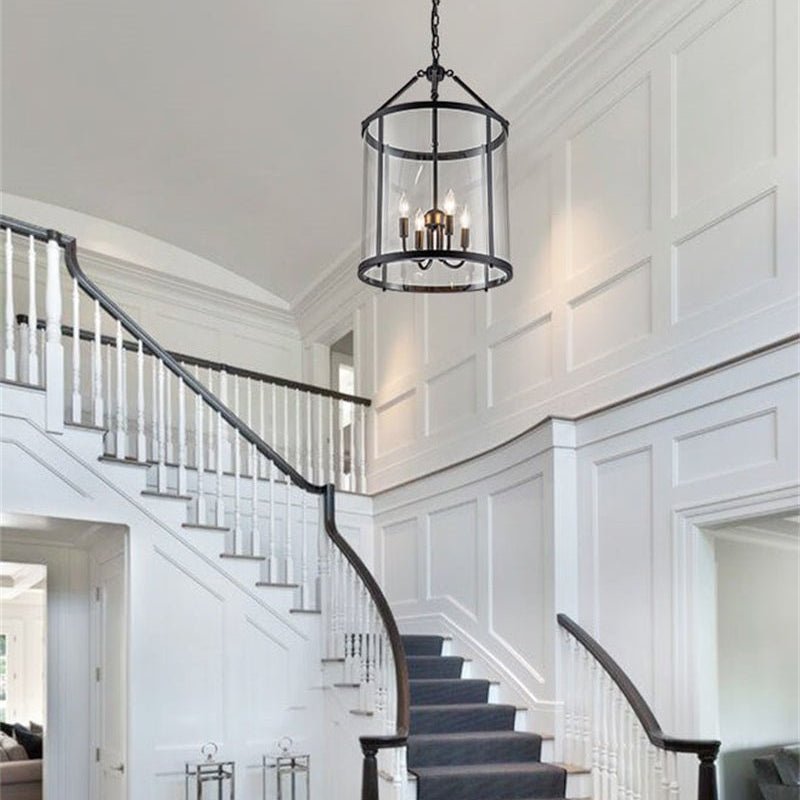 Pendant Light Glass Cylinder 45.0 cm Black Dining Room Kitchen Island Lantern Hanging Ceiling Lamp Dimmable E14 | Thomler