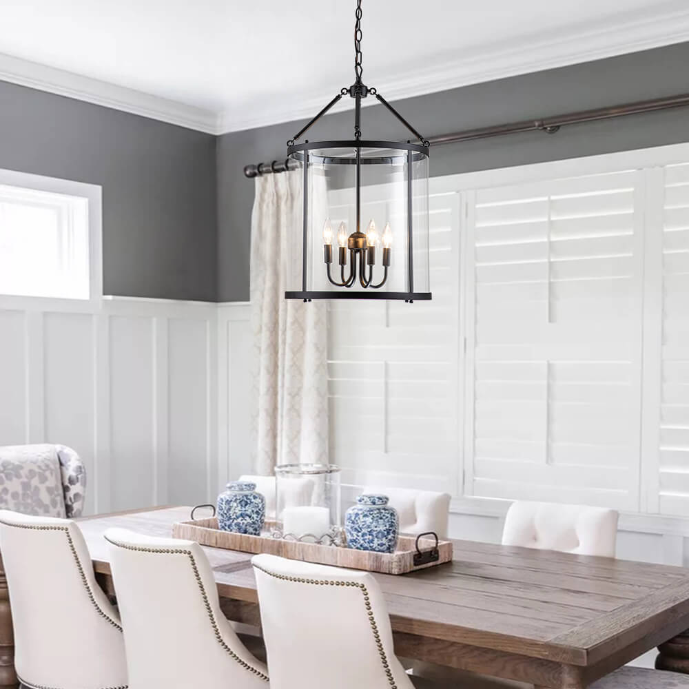 Pendant Light Glass Cylinder 45.0 cm Black Dining Room Kitchen Island Lantern Hanging Ceiling Lamp Dimmable E14 | Thomler