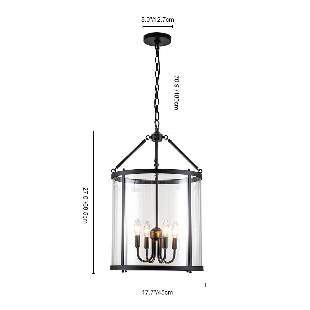 Pendant Light Glass Cylinder 45.0 cm Black Dining Room Kitchen Island Lantern Hanging Ceiling Lamp Dimmable E14 | Thomler