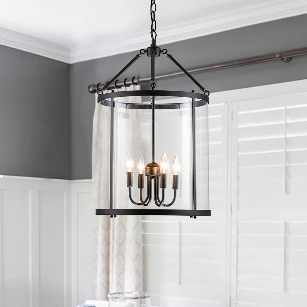 Pendant Light Glass Cylinder 45.0 cm Black Dining Room Kitchen Island Lantern Hanging Ceiling Lamp Dimmable E14 | Thomler