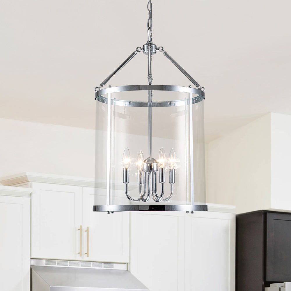 Pendant Light Glass Cylinder 45.0 cm Black Dining Room Kitchen Island Lantern Hanging Ceiling Lamp Dimmable E14 | Thomler