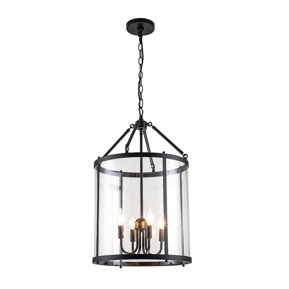 Pendant Light Glass Cylinder 45.0 cm Black Dining Room Kitchen Island Lantern Hanging Ceiling Lamp Dimmable E14 | Thomler