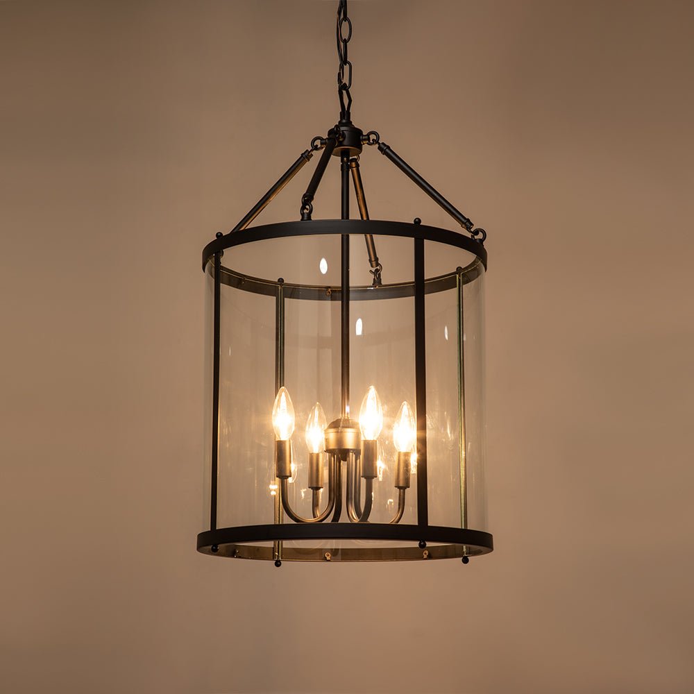 Pendant Light Glass Cylinder 45.0 cm Black Dining Room Kitchen Island Lantern Hanging Ceiling Lamp Dimmable E14 | Thomler