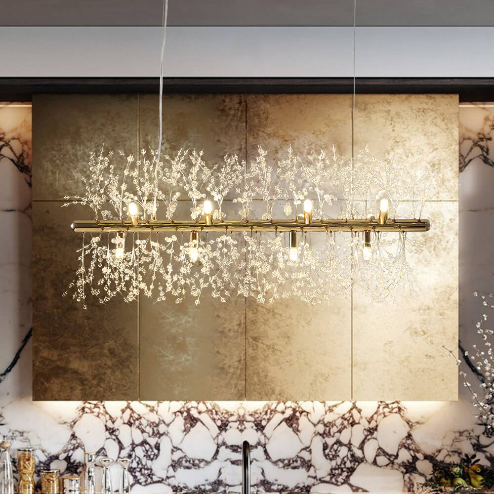 Pendant Light Metal Crystal 92.0 cm 12 Light Gold Chrome Dining Table Kitchen Island Ceiling Lighting | Thomler