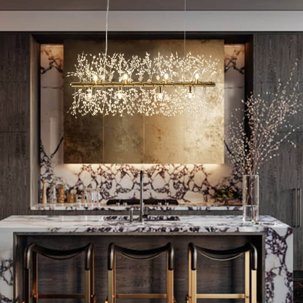 Pendant Light Metal Crystal 92.0 cm 12 Light Gold Chrome Dining Table Kitchen Island Ceiling Lighting | Thomler