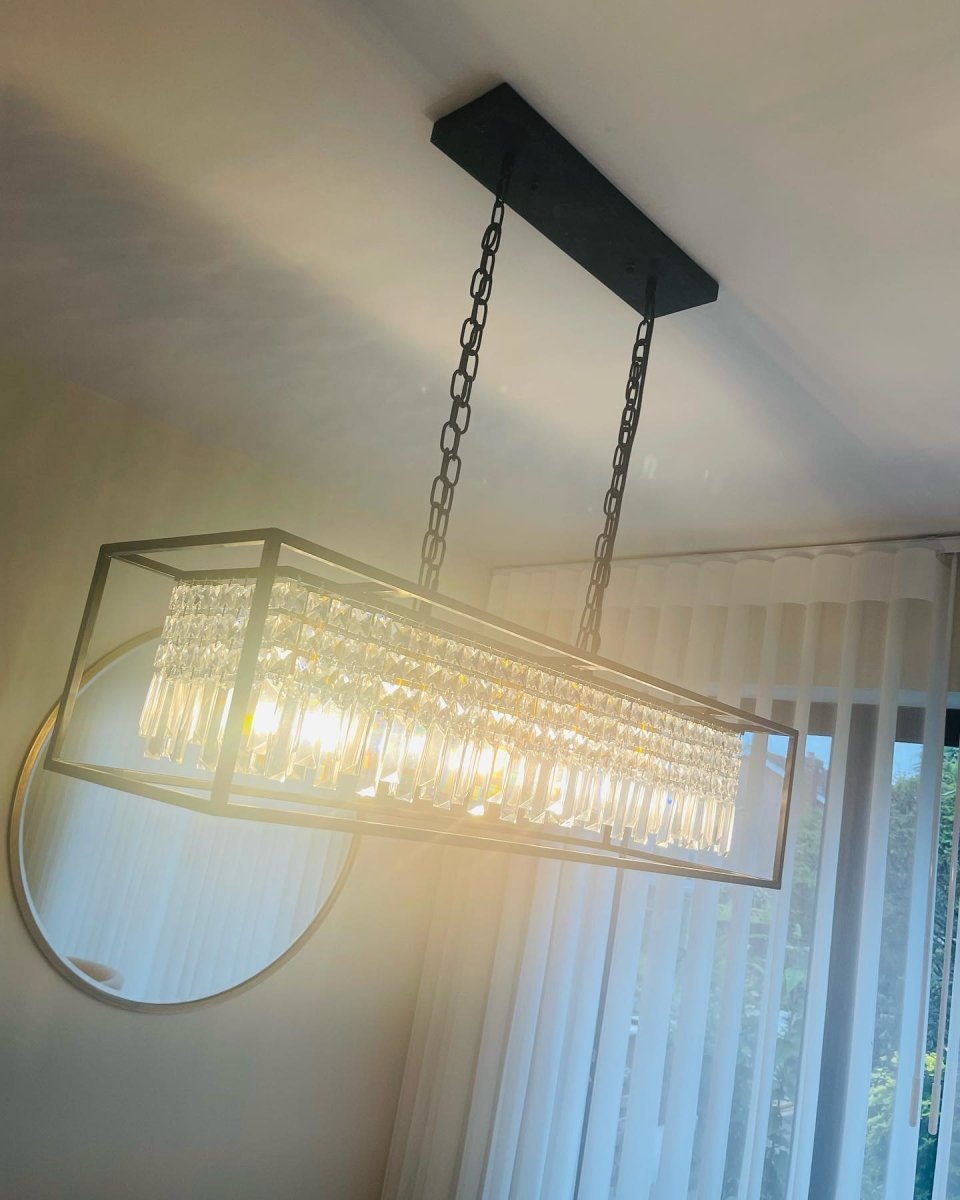 Pendant Light Crystal Glass 90.0 cm Black 5 Light Kitchen Island Dining Table Rectangular Ceiling Hanging Fixture | Thomler