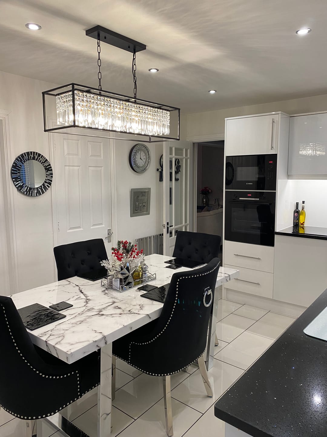 Pendant Light Crystal Glass 90.0 cm Black 5 Light Kitchen Island Dining Table Rectangular Ceiling Hanging Fixture | Thomler